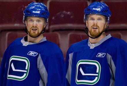 The Sedin on the left... er, the right... leads the league in playoff scoring. Both will need to be at their best for Vancouver to win the Cup, although their performance won't affect the outcome of the pool.